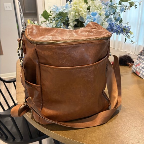Brown Leather Baby Bag with Vintage Style - Picture 1 of 10